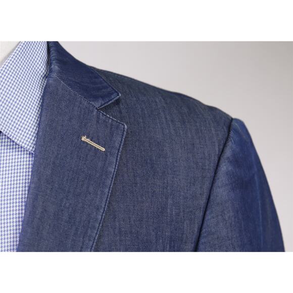 Enzo Belardi Light Blue Iridescent Chambray Blue Tencel Cotton Blazer Jacket 42R - Picture 4 of 9